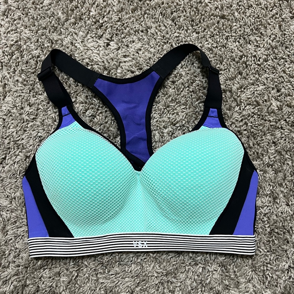 Victoria's Secret VSX Sports Racerback Sports Bra 32D Teal Green Black Purple